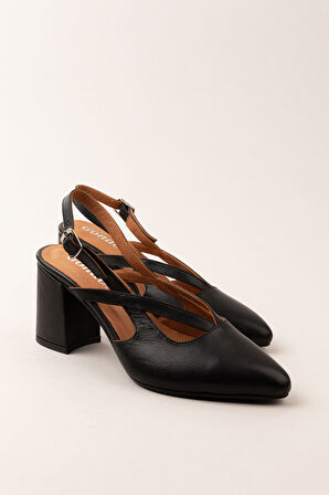 Gondol Kadın Hakiki Deri Şık Kalın Topkulu Ayakkabı anl.3361 - Siyah - 38