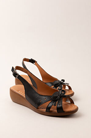 Gondol Hakiki Deri Dolgu Topuklu Rahat Anne Sandalet mlk.5829 - Siyah - 41