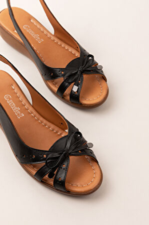 Gondol Hakiki Deri Dolgu Topuklu Rahat Anne Sandalet mlk.5829 - Siyah - 41