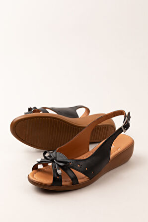 Gondol Hakiki Deri Dolgu Topuklu Rahat Anne Sandalet mlk.5829 - Siyah - 41