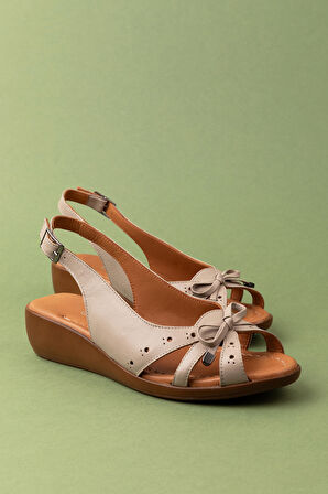 Gondol Hakiki Deri Dolgu Topuklu Rahat Anne Sandalet mlk.5829 - Vizon - 40