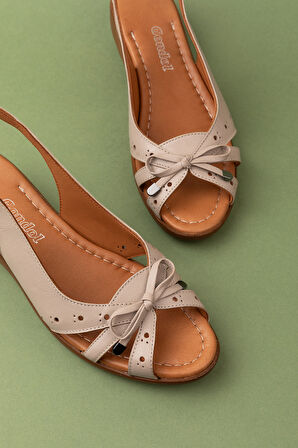 Gondol Hakiki Deri Dolgu Topuklu Rahat Anne Sandalet mlk.5829 - Vizon - 40