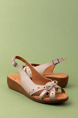 Gondol Hakiki Deri Dolgu Topuklu Rahat Anne Sandalet mlk.5829 - Vizon - 40