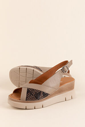 Gondol Hakiki Deri Renkli Kombin Dolgu Topuklu Sandalet mlk.5807 - Vizon - 40