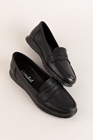 Gondol Kadın Hakiki Deri Tüy Kadar Hafif Loafer usl.2027 - Siyah - 36