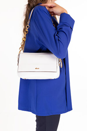 Gondol Kadın Çift Bölmeli El ve Omuz Çantası ald.1153 - Beyaz - TEK EBAT