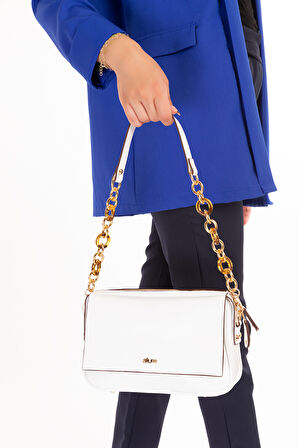 Gondol Kadın Çift Bölmeli El ve Omuz Çantası ald.1153 - Beyaz - TEK EBAT