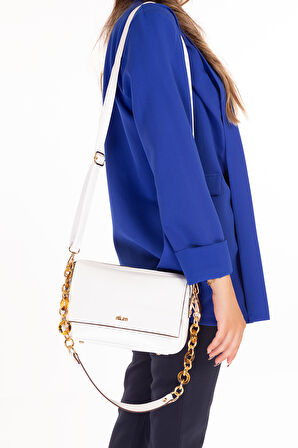 Gondol Kadın Çift Bölmeli El ve Omuz Çantası ald.1153 - Beyaz - TEK EBAT