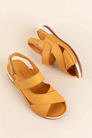 Gondol Kadın Hakiki Deri Anatomik Taban Sandalet iz.4601 - Sarı - 36
