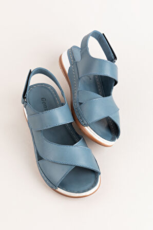 Gondol Kadın Hakiki Deri Anatomik Taban Sandalet iz.4601 - Mavi - 38