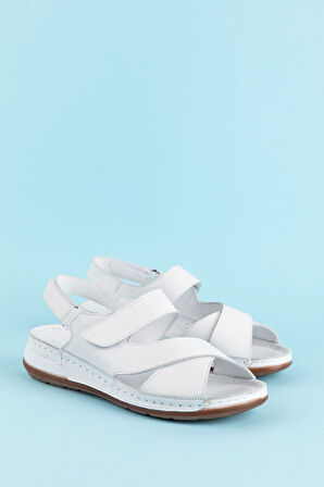 Gondol Kadın Hakiki Deri Anatomik Taban Sandalet iz.4601 - Beyaz - 41