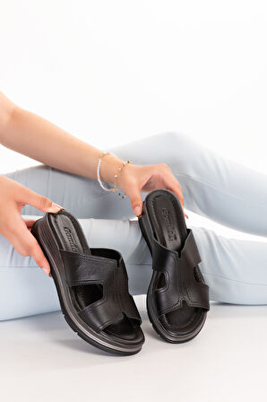 Gondol Kadın Hakiki Deri Şık Günlük Rahat Terlik ez.2565 - Siyah - 37