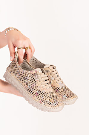 Gondol Hakiki Deri Rahat Esnek Hafif Taban Yazlık Ayakkabı kla.3623 - Bej - 41