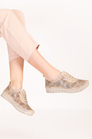 Gondol Hakiki Deri Rahat Esnek Hafif Taban Yazlık Ayakkabı kla.3623 - Bej - 41