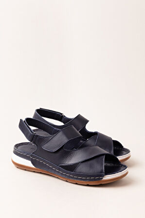 Gondol Kadın Hakiki Deri Anatomik Taban Sandalet iz.4601 - Lacivert - 41