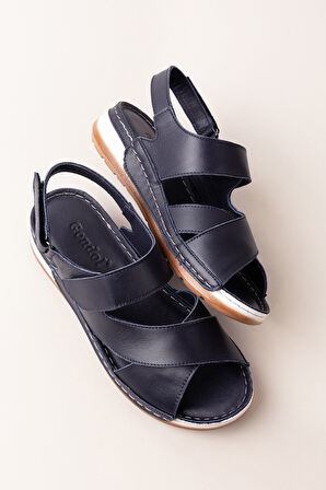 Gondol Kadın Hakiki Deri Anatomik Taban Sandalet iz.4601 - Lacivert - 41