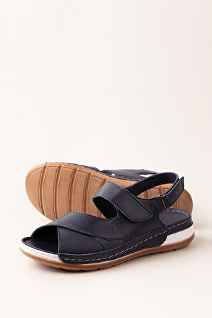 Gondol Kadın Hakiki Deri Anatomik Taban Sandalet iz.4601 - Lacivert - 41