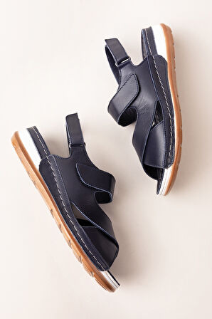 Gondol Kadın Hakiki Deri Anatomik Taban Sandalet iz.4601 - Lacivert - 41