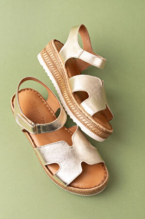 Gondol Hakiki Deri Anatomik Yumuşak Taban Rahat Sandalet irm.100 - Gold - 39