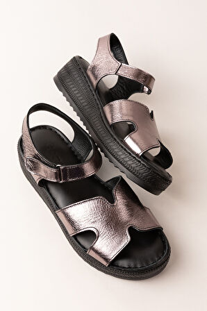 Gondol Hakiki Deri Anatomik Yumuşak Taban Rahat Sandalet irm.100 - Platin - 36