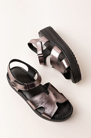 Gondol Hakiki Deri Anatomik Yumuşak Taban Rahat Sandalet irm.100 - Platin - 36