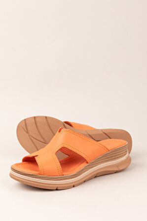 Gondol Kadın Hakiki Deri Şık Günlük Rahat Terlik ez.2565 - Turuncu - 36