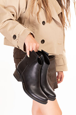 Gondol Hakiki Deri Günlük Kısa Topuklu Şık Bot Beatrix - Siyah - 38