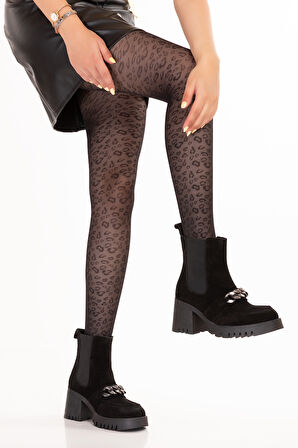 Gondol Hakiki Deri Kalın Topuklu Kauçuk Taban Şık Bot Benna - Siyah Süet - 37