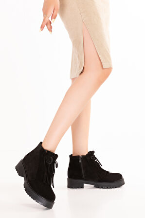 Gondol Hakiki Deri Kauçuk Taban Şık Bot Bellora - Siyah Süet - 39