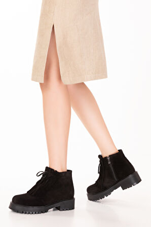 Gondol Hakiki Deri Kauçuk Taban Şık Bot Bellora - Siyah Süet - 39