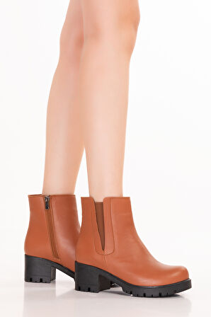 Gondol Hakiki Deri Kısa Bilek Kısmı Lastikli Günlük Rahat Bot Benita - Taba - 40