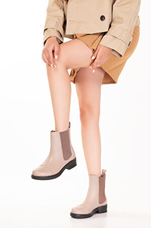 Gondol Hakiki Deri Lastikli Çekme Bot Belen - Bej - 40