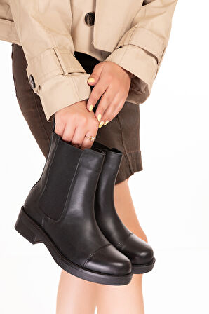 Gondol Hakiki Deri Lastikli Çekme Bot Belen - Siyah - 39