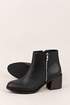 Gondol Hakiki Deri Orta Boy Topuklu Sade Günlük Bot Belicia - Siyah - 36