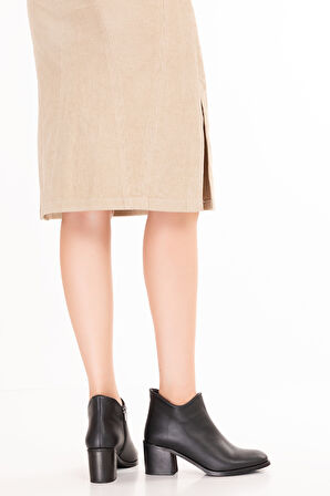 Gondol Hakiki Deri Orta Boy Topuklu Sade Günlük Bot Belmina - Siyah - 37