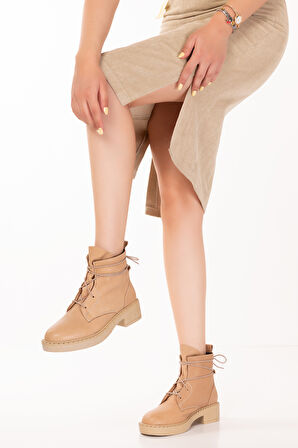 Gondol Kadın Hakiki Deri Günlük Postal Bot Whitney - Bej - 36