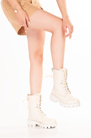 Gondol Kadın Hakiki Deri Kalın Taban Hafif Postal Weronica - Kemik - 37