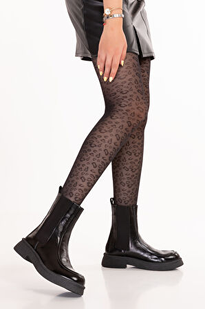 Gondol Kadın Hakiki Deri Yanları Lastikli Şık Bot Wylda - siyah rugan - 36