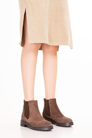 Gondol Kadın Hakiki Deri Yanları Lastikli Şık Bot Waleska - Vizon Süet - 38