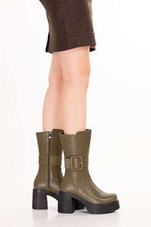 Gondol Kadın Hakiki Deri Platform Bot Anastasia - Haki - 38