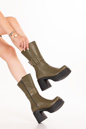 Gondol Kadın Hakiki Deri Platform Bot Anastasia - Haki - 39