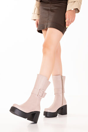 Gondol Kadın Hakiki Deri Platform Bot Anastasia - Vizon - 40