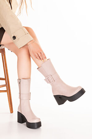 Gondol Kadın Hakiki Deri Platform Bot Anastasia - Vizon - 40