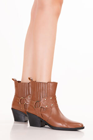 Gondol Kadın Hakiki Deri Western Tarz Bot Astrid - Taba - 39