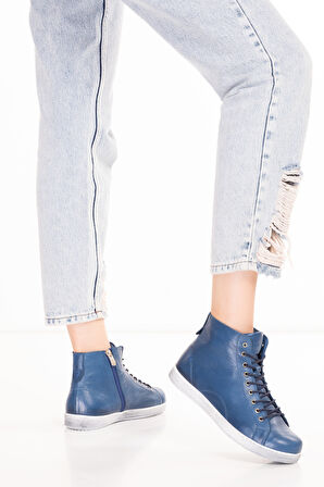 Gondol Hakiki Deri Günlük Hafif Yumuşak Spor Bot Zetia - Mavi - 36