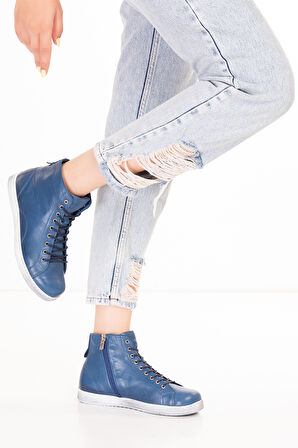 Gondol Hakiki Deri Günlük Hafif Yumuşak Spor Bot Zetia - Mavi - 42