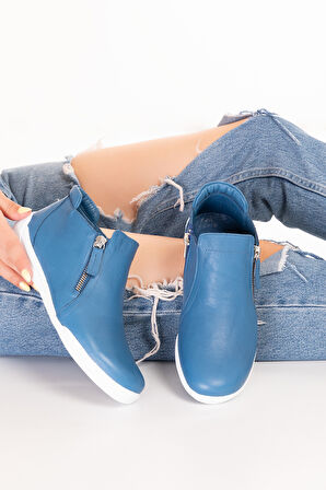 Gondol Hakiki Deri Günlük Hafif Yumuşak Spor Bot Zelina - Mavi - 38