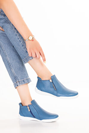 Gondol Hakiki Deri Günlük Hafif Yumuşak Spor Bot Zelina - Mavi - 39