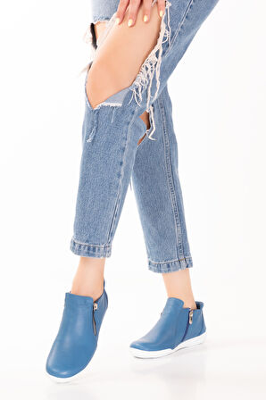 Gondol Hakiki Deri Günlük Hafif Yumuşak Spor Bot Zelina - Mavi - 39