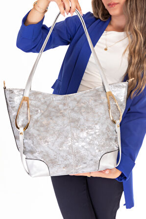 Gondol Kadın Çift Bölmeli El ve Omuz Çantası ars.856 - Gümüş - TEK EBAT